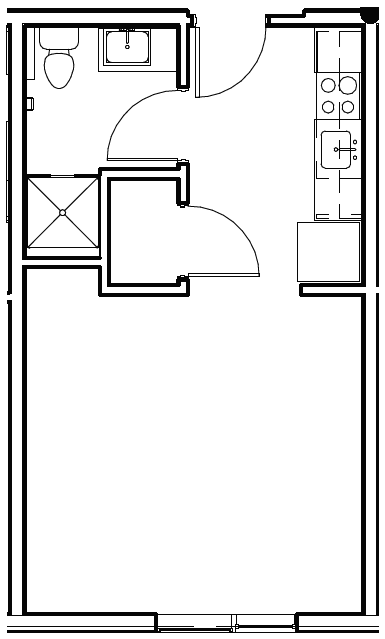 Floor plan for studio, 1 bath, 586 sqft